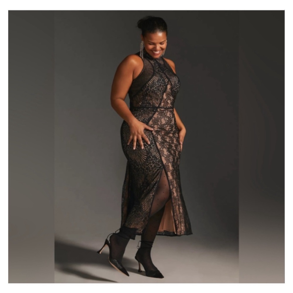 Anthropologie Black Lace Midi Dress